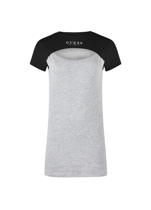Ежедневна дамска рокля GUESS, Q1BK01KAS90, памук/полиестер, черно/сиво, regular fit, Черен/Сив