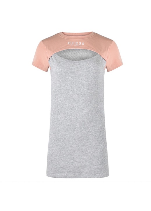 Ежедневна дамска рокля GUESS, Q1BK01KAS90, памук/полиестер, сиво/розова сьомга, regular fit, Сив/Розова сьомга