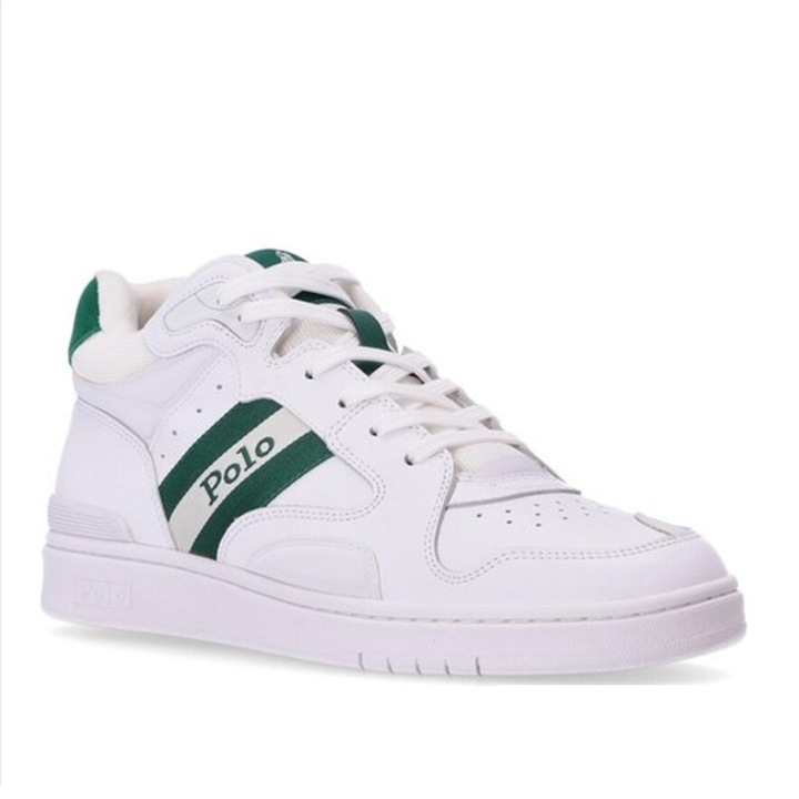 Férfi tornacipő, Polo Ralph Lauren, Court Mid Pro, természetes bőr, fehér