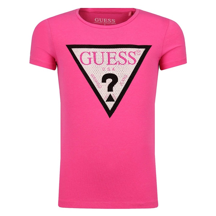 Gyerek póló, GUESS, rózsaszín, pamut, strasszokkal