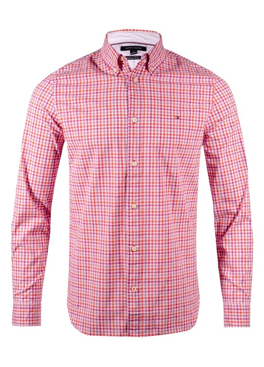 Мъжка риза, Tommy Jeans, Gingham, слим крой, памук, Червен/Бял/Розово