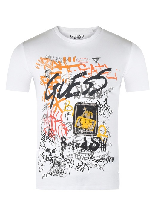 Мъжка тениска GUESS, Памук, Обла яка, Бяла, Бял, S