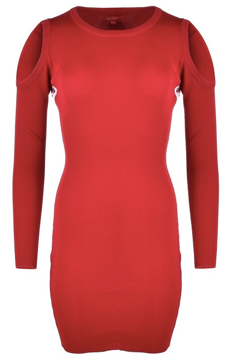 Дамска рокля GUESS, Вискоза, Дълъг ръкав, Червена