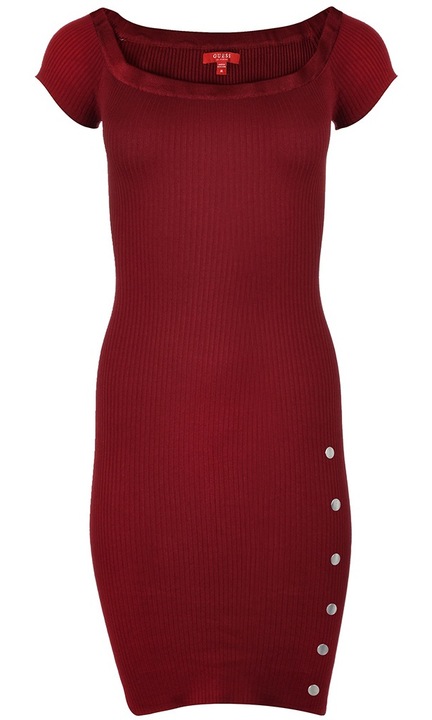 Рокля GUESS Mylan Unicorn, червена, синтетична копринена материя, прилепнала кройка, леко еластична