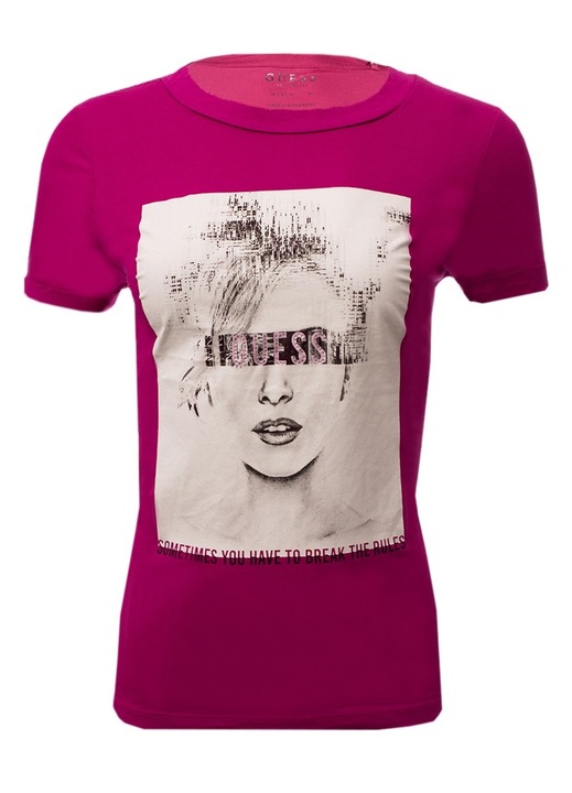 GUESS női póló, lila, pamut, elöl logóval, XS INTL