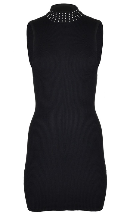 Рокля GUESS James Colorblock, черна, 70% вискоза, 30% полиамид, отворени рамене