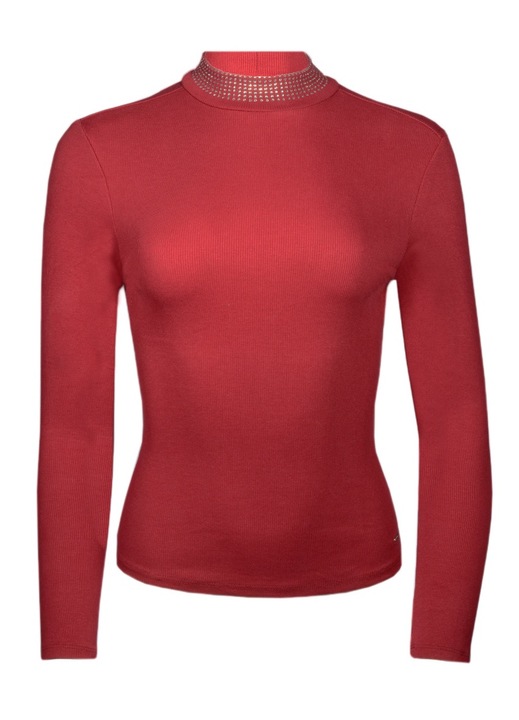 Дамски пуловер GUESS, slim fit, червен, памук, Червен