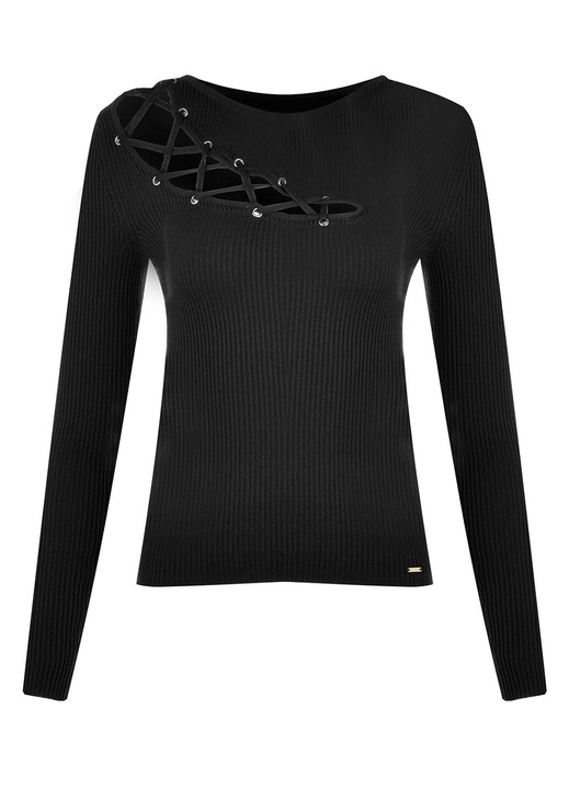 Блуза Guess с дълъг ръкав, Вискоза/Полиамид, Черна