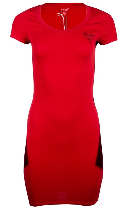 Спортна дамска рокля Guess, памук/еластан, червена