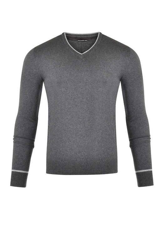 GUESS férfi pulóver, pamut, V-nyakú, szürke, XL INTL