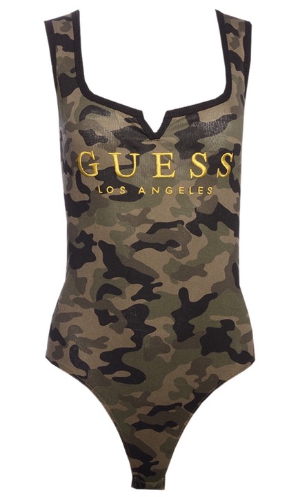 Боди GUESS, зелено, памук-вискоза, прилепнала кройка, обло деколте, M INTL