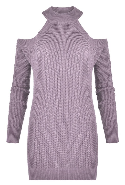 Рокля с изрези на раменете GUESS трико, памук/акрил, лила