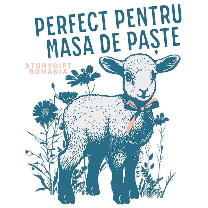 Sticker Adeziv perfect pentru masa de paste miel cu funda familie cu Margini Albe, PVC Vinyl 15 cm