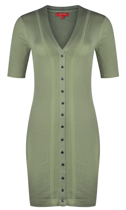 Тениска GUESS Aleesha, slim fit, каки, вискоза и полиамид, L INTL