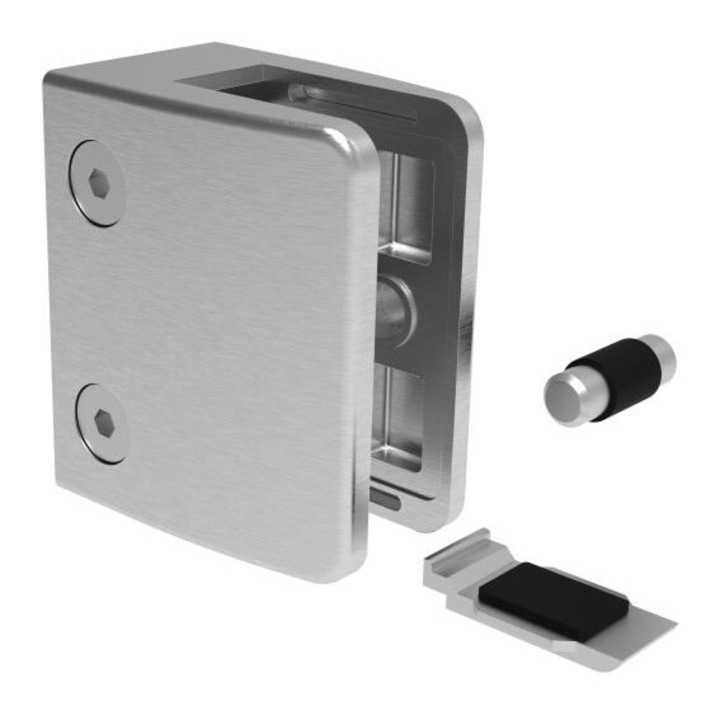 Suport sticla Model 24 Conector Plat 65X55 Aisi 304 Satinat Pentru sticla 12-17, 52