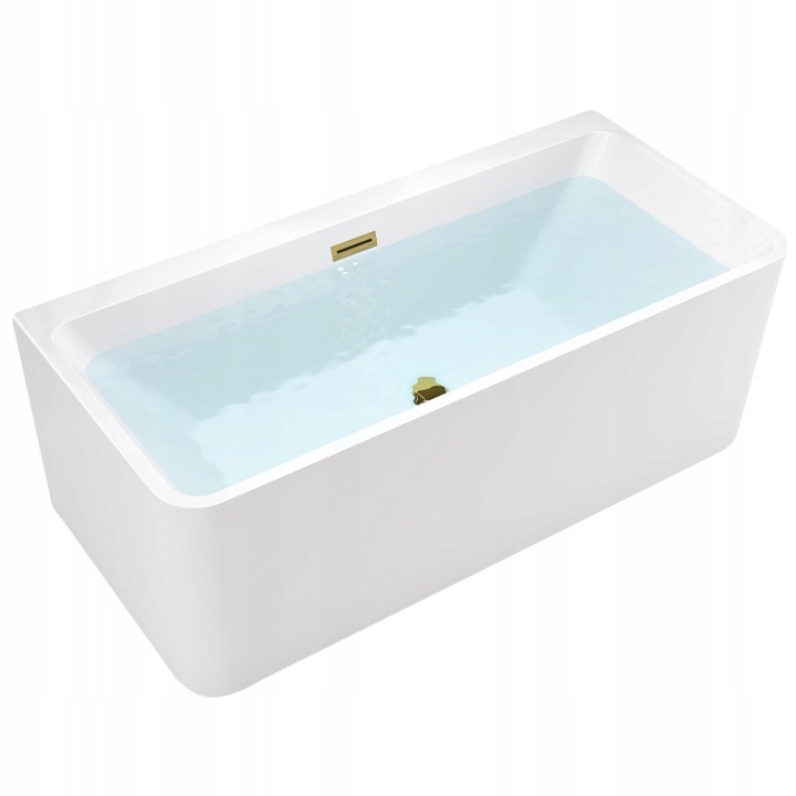 Cada de baie Silla Pro 140x75, Izolare termica, Freestanding, Rectangulara, Acril sanitar, Alb/Auriu lucios