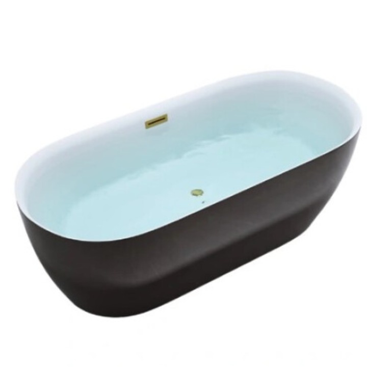 Cada de baie Silla Pro 150x75, Izolare termica, Freestanding, Ovala, Acril sanitar, Alb/Auriu Lucios