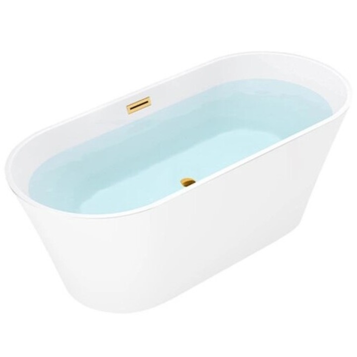 Cada de baie Silla Pro 150x75 cm, S-6001 Izolare termica, Freestanding, Ovala, Acril sanitar, Alb/Crom Lucios