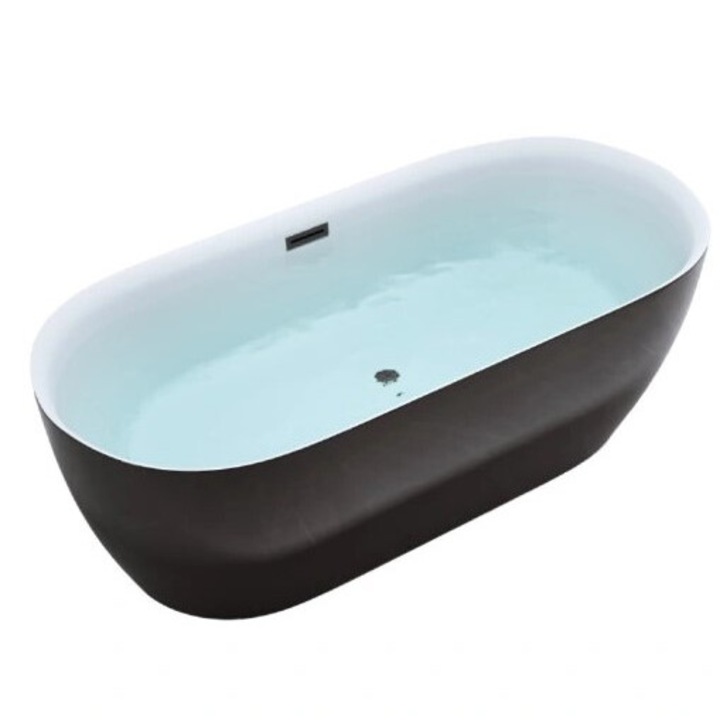 Cada de baie Silla Pro 150x75, Izolare termica, Freestanding, Ovala, Acril sanitar, Alb/Negru mat