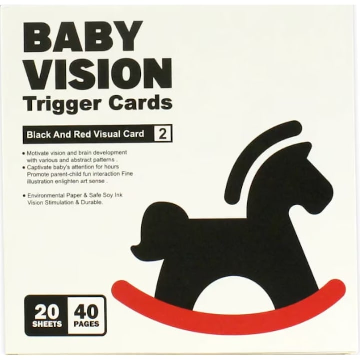 Комплект от 20 карти за визуална когнитивна стимулация на бебета Mixbo, картон, 3-6 месеца, черно/червено