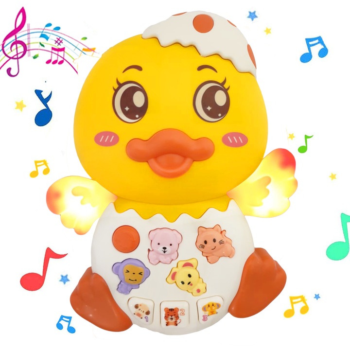 Jucarie interactiva muzicala cu functii si lumini, Ratusca RCO®, 15 x 12 cm, +12 luni, WW7028