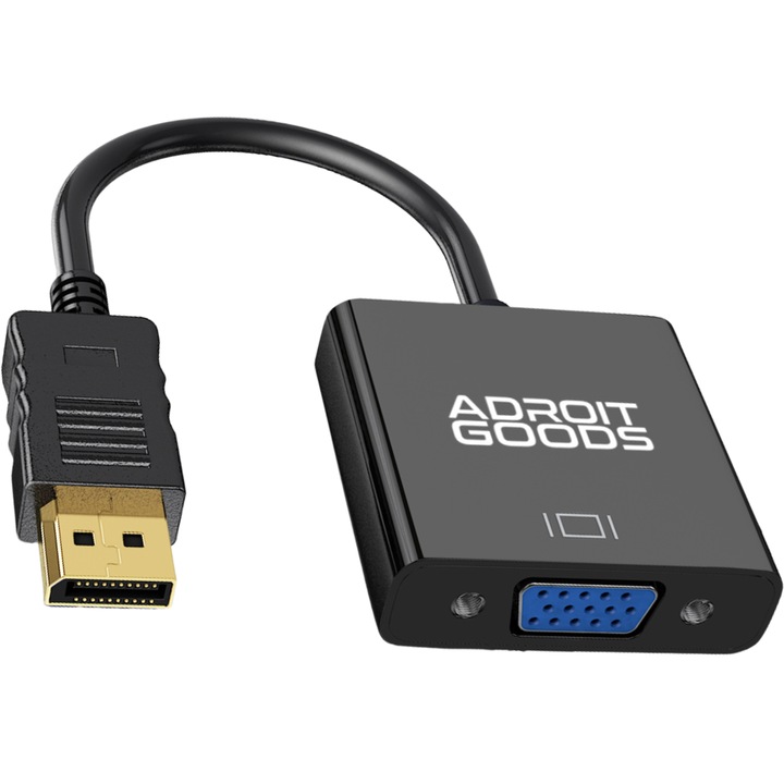 AdroitGoods DisplayPort към VGA (D-Sub) женски компютърен кабел - 1080p - Full HD - 10 см - черен