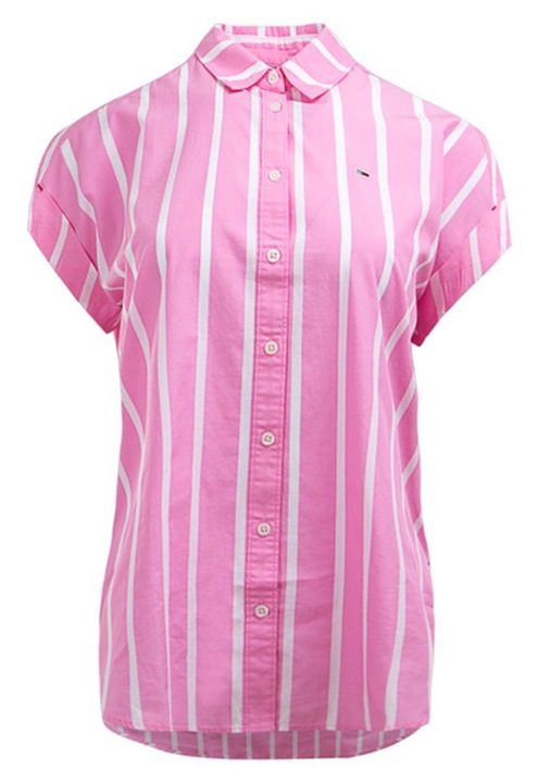 Női ing, Tommy Jeans, rózsaszín, pamut, szabad fazon, logóval az elején, L INTL