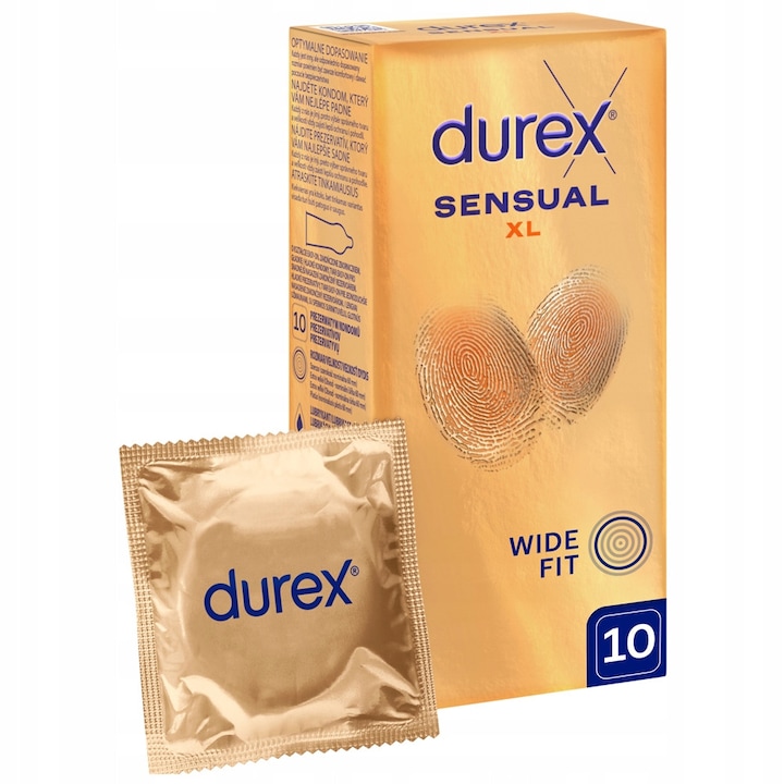 Set De Prezervative, Durex, Sensual xl, Subtire, Dimensiune xl, Latime Nominala 60 mm, Lubrifiant Siliconic Crescut, Latex Natural Transparent, Multicolor, 10 Bucati