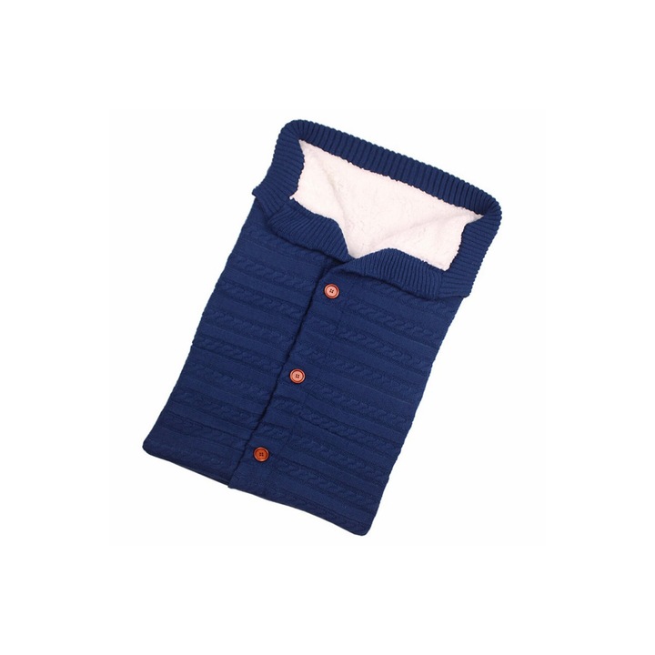 Babakocsi takaró kötött pamutból és bolyhos cocolino-ból - sötétkék