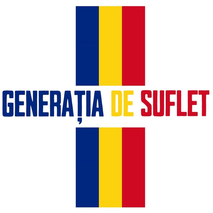 Sticker Adeziv steag Romania generatia de suflet patriot cu Margini Albe, PVC Vinyl 23 cm