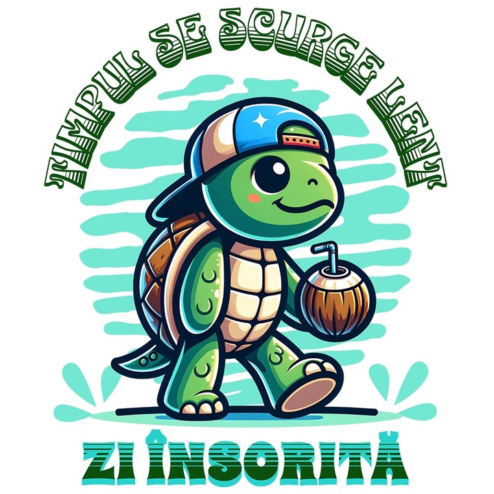 Sticker Adeziv Timpul se scurge lent, zi insorita broasca testoasa cu Margini Albe, PVC Vinyl 40 cm