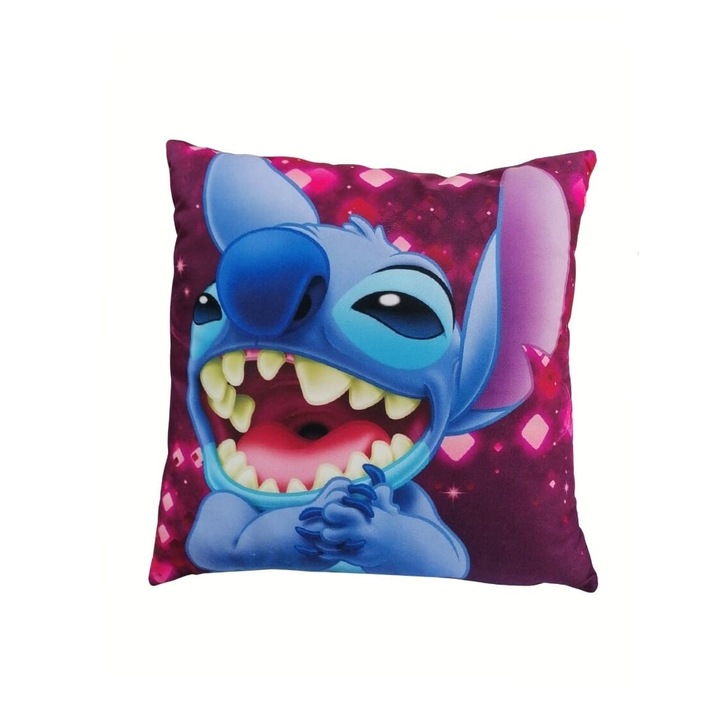 Perna personalizata pentru copii, tip Stitch, albastru inchis, 45 cm x 45 cm