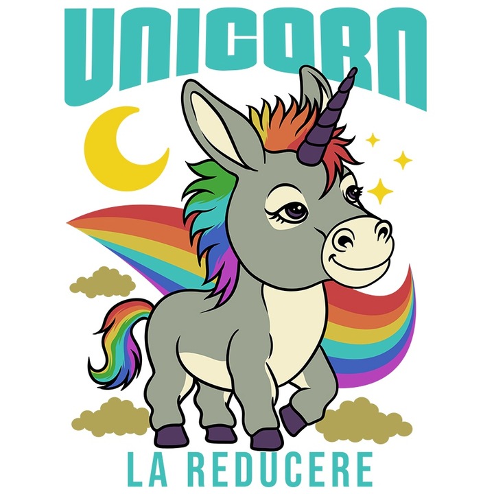 Sticker Adeziv unicorn la reducere haios magar animal desene animate cu Margini Albe, PVC Vinyl 70 cm