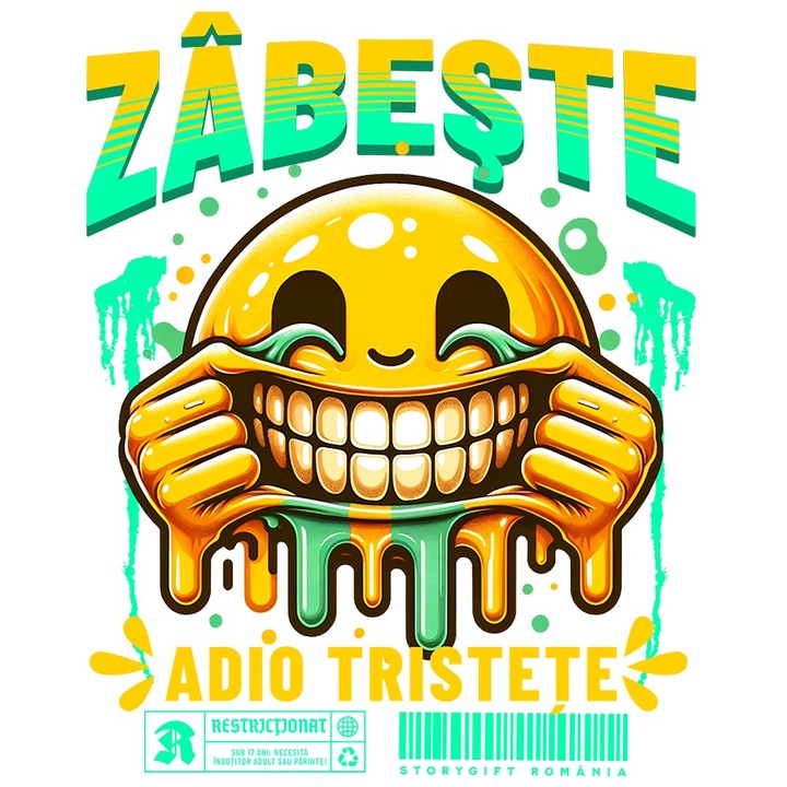 Sticker Adeziv Zambeste. Adio tristete smiley face chinuit cu Margini Albe, PVC Vinyl 10 cm