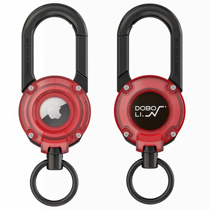 Husa Carabina pentru Airtag Apple, Inel pentru Chei, Antisoc, Stainless-steel, Rosu