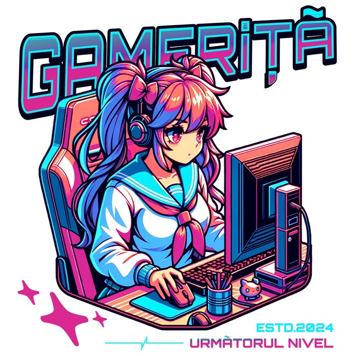 Sticker Adeziv Gamerita. Urmatorul Nivel stil anime joc video cu Margini Albe, PVC Vinyl 90 cm