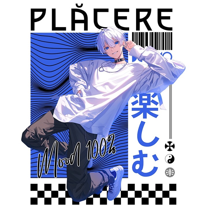 Sticker Adeziv Placere mod 100% fata stil anime desene animate cu Margini Albe, PVC Vinyl 50 cm