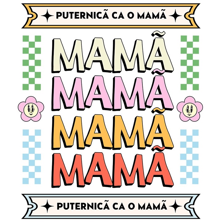 Sticker Adeziv Puternica ca o mama familie iubire fica cu Margini Albe, PVC Vinyl 23 cm