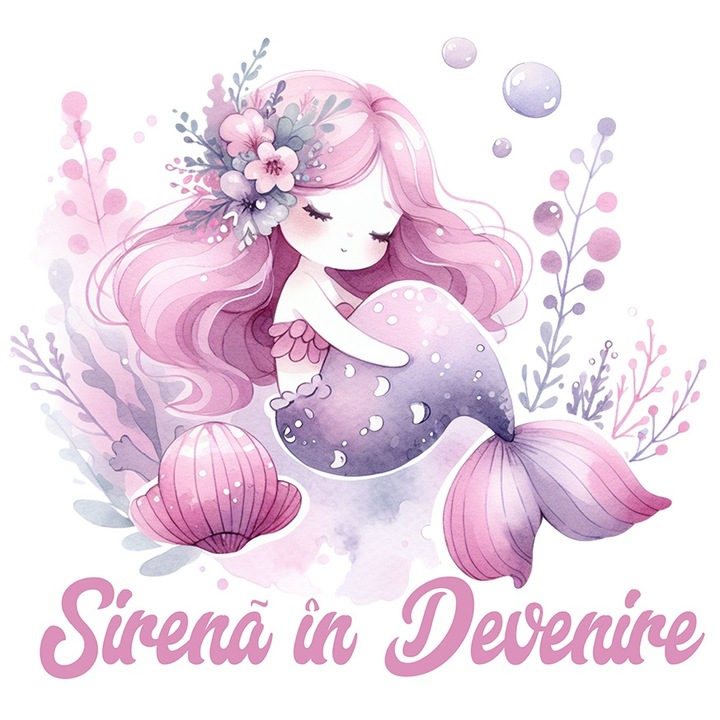 Sticker Adeziv Sirena in Devenire, sport inot, desene animate, viteza sub apa cu Margini Albe, PVC Vinyl 90 cm