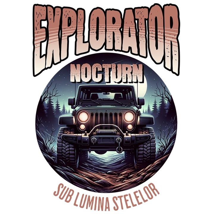 Ragasztó matrica éjszakai felfedező a csillagfényes terepjáró alatt, fehér élekkel, PVC vinil 40 cm