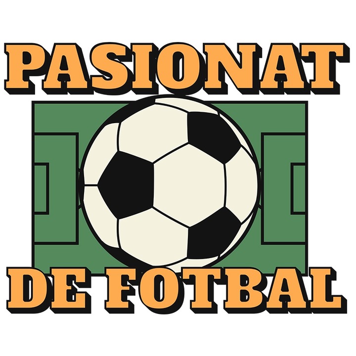 Sticker Adeziv Minge de fotbal teren verde text PASIONAT DE FOTBAL cu Margini Albe, PVC Vinyl 70 cm