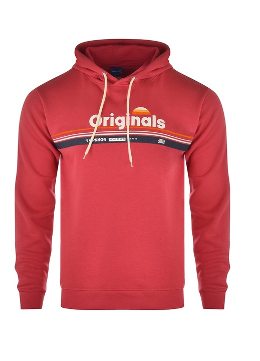 Férfi pulóver, Jack&Jones, Logo, piros, pamut/poliészter, kapucnival
