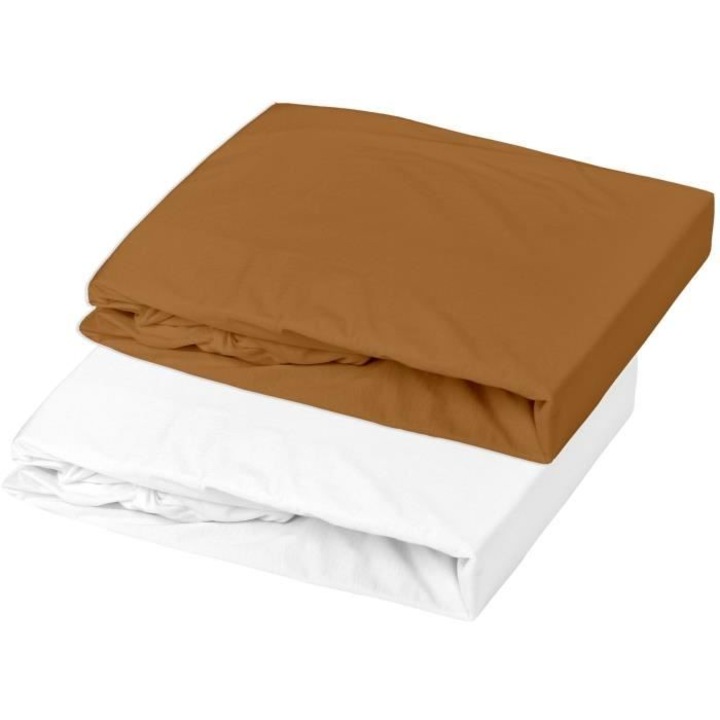 Set cearceaf cu husa saltea Domiva, 60x120 cm, alb\caramel, poliuretan