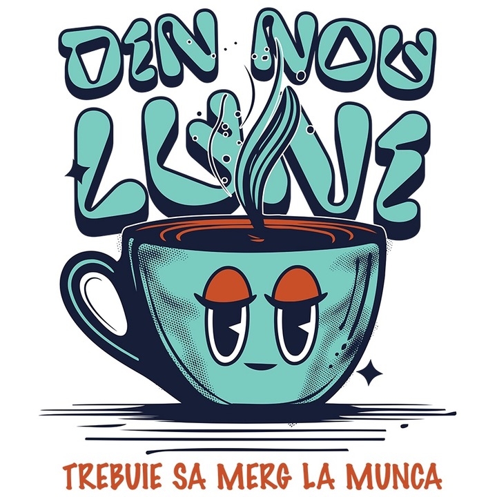 Sticker Adeziv cana de cafea din nou luni trebuie sa merg la munca cu Margini Albe, PVC Vinyl 15 cm