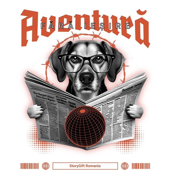 Sticker Adeziv cititul o aventura fara iesire caine citind ziar cu Margini Albe, PVC Vinyl 15 cm