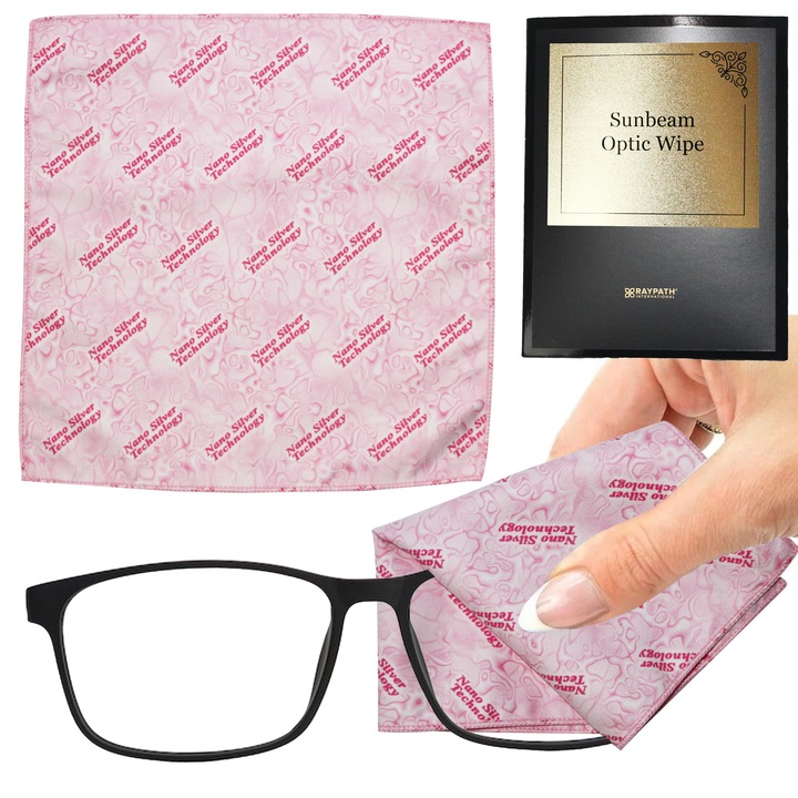 Laveta Pentru Ochelari, Raypath, Sunbeam, Proprietati Anti-Electrostatice, Tehnologie Nano Silver, Reutilizabila, 20 cm x 20 cm, Roz