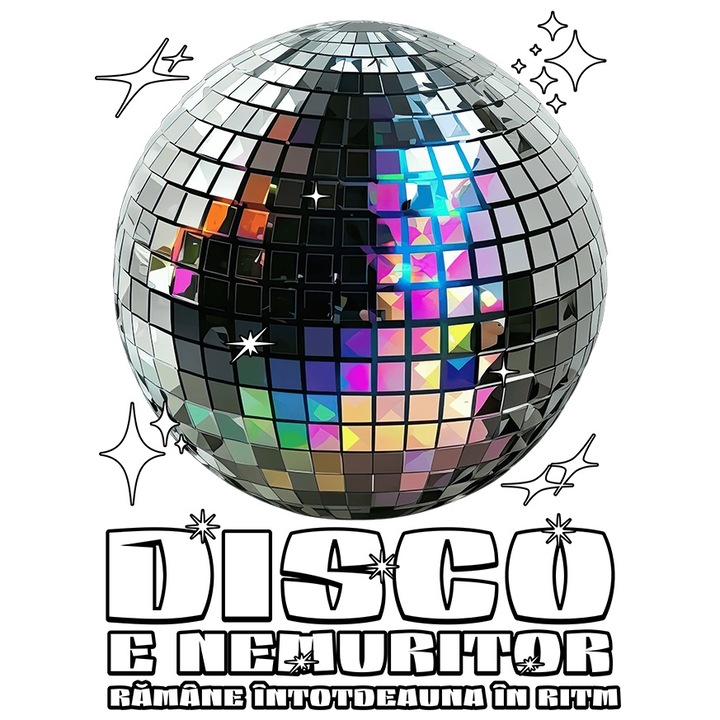 Sticker Adeziv Disco E Nemuritor glob stralucitor petrecere cu Margini Albe, PVC Vinyl 15 cm