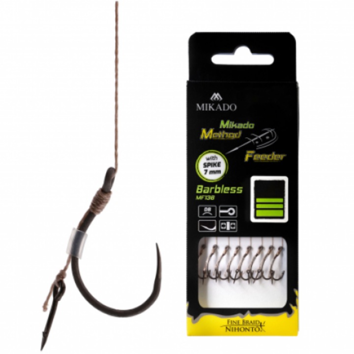 8 db-os horgászhorog készlet, Mikado, Method Feeder, sz. 8, 0,14 mm/10 cm, barna