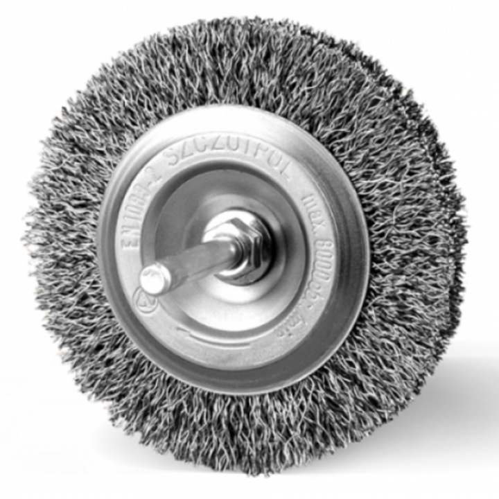Tárcsakefe rúddal 80 mm, Szczotpol, acélhuzal, 6 mm, 8000 rpm
