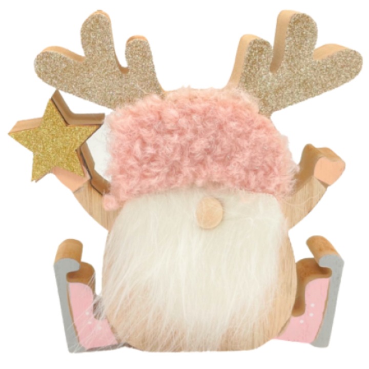 Figurina decorativa Craciun, Koopman, Lemn, Model gnom cu stea, 16 x 14.5 cm, Multicolor